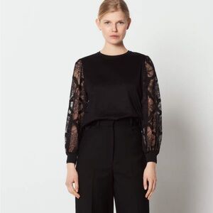 SANDRO Black Lace Sleeve Top